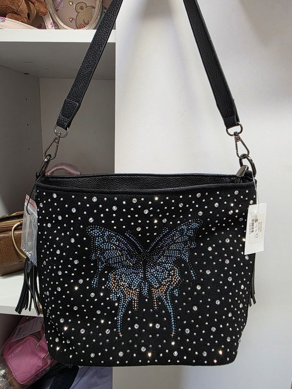 Black Butterfly Rhinestone Shoulder Bag